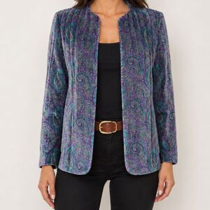 Vintage Quilted Purple Green Paisley‎ Blazer Size Small